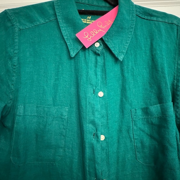 Lilly Pulitzer Seaview linen evergreen button up - Picture 4 of 6